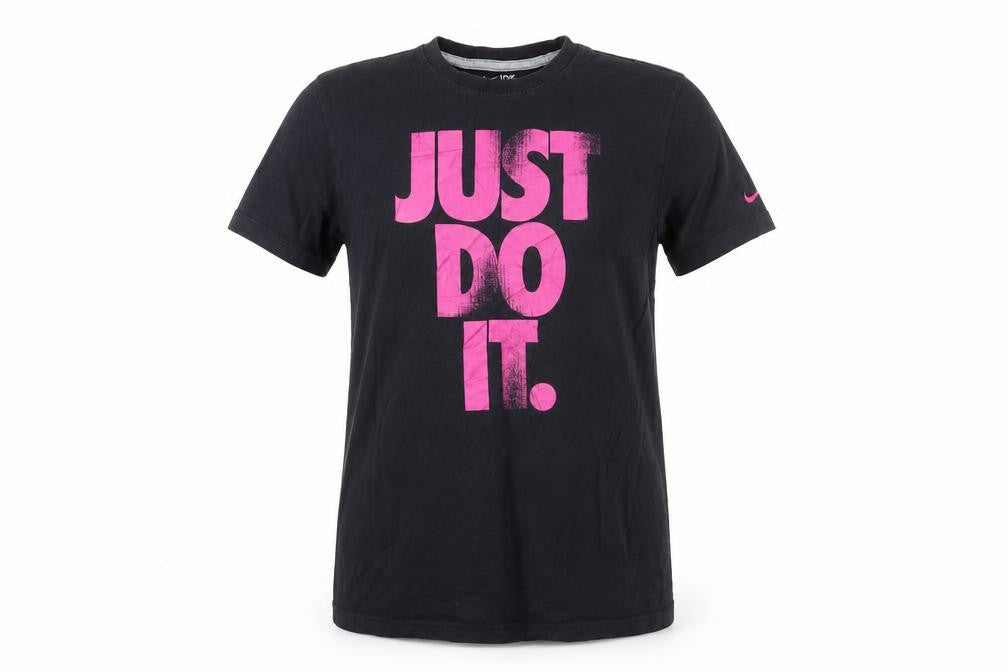 Front view of Nike Women's Black Just Do It T-Shirt Medium Short Sleeve Cotton