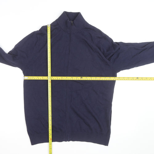 MNG Men’s Blue Full Zip Cotton Jumper Size M Mock Neck