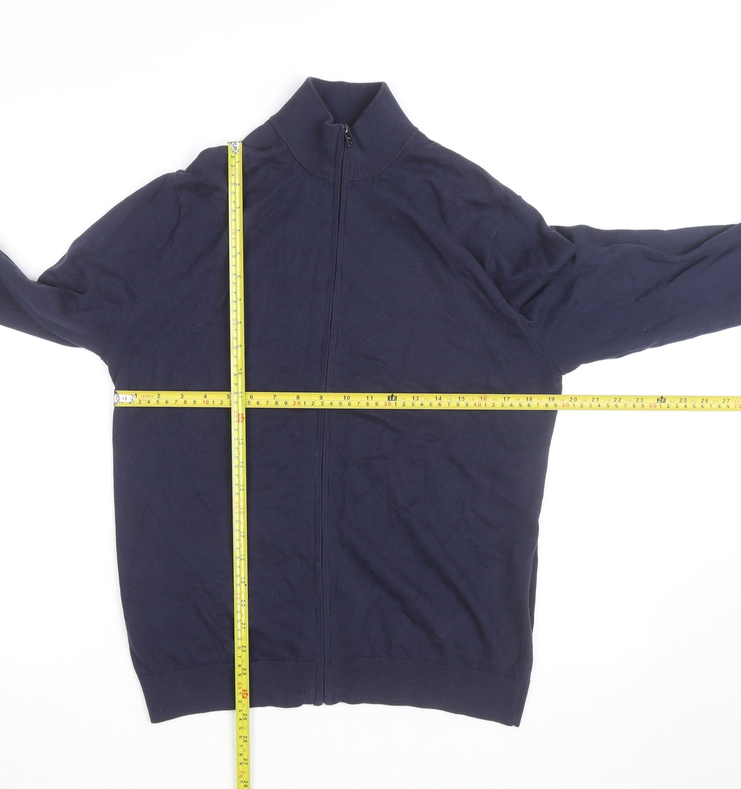 MNG Men’s Blue Full Zip Cotton Jumper Size M Mock Neck