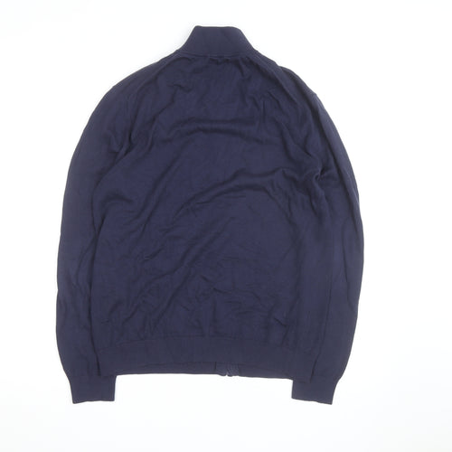 MNG Men’s Blue Full Zip Cotton Jumper Size M Mock Neck