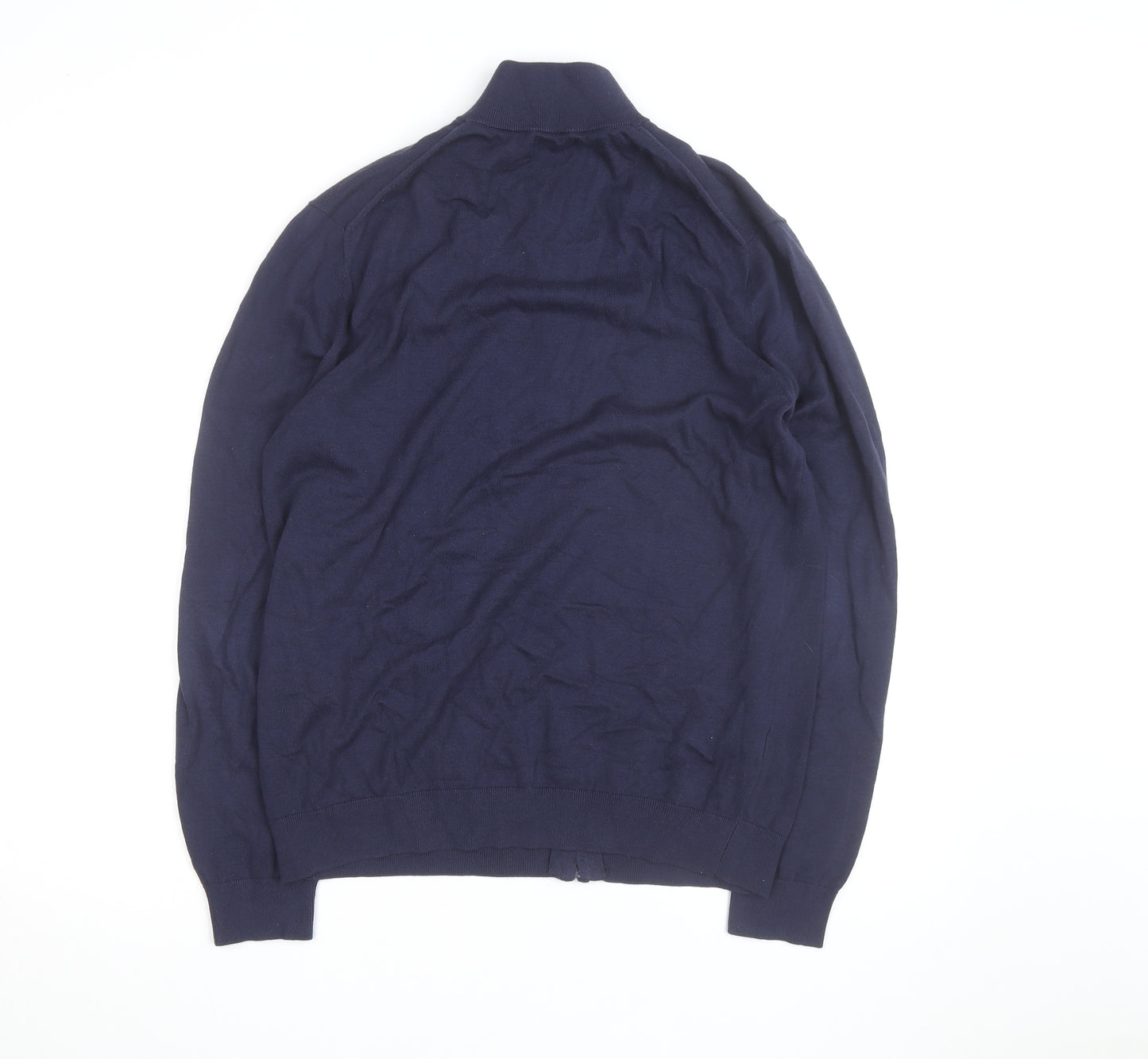 MNG Men’s Blue Full Zip Cotton Jumper Size M Mock Neck