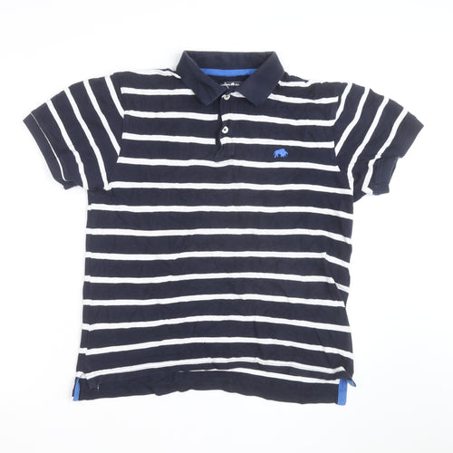 Raging Bull Men's Navy Blue Striped Cotton Polo Shirt Size M