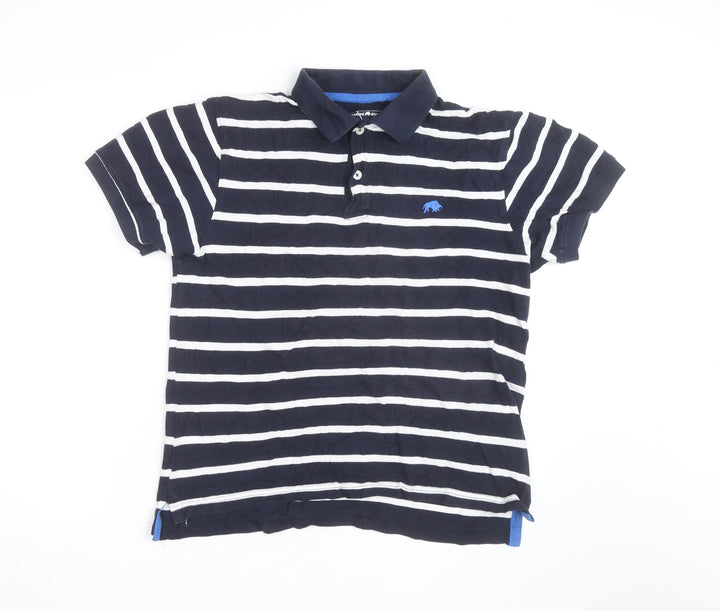 Raging Bull Men's Navy Blue Striped Cotton Polo Shirt Size M