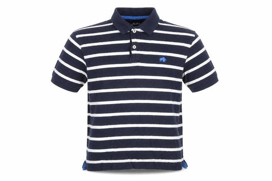 Raging Bull Men's Navy Blue Striped Cotton Polo Shirt Size M