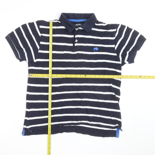 Raging Bull Men's Navy Blue Striped Cotton Polo Shirt Size M
