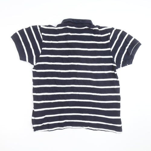 Raging Bull Men's Navy Blue Striped Cotton Polo Shirt Size M