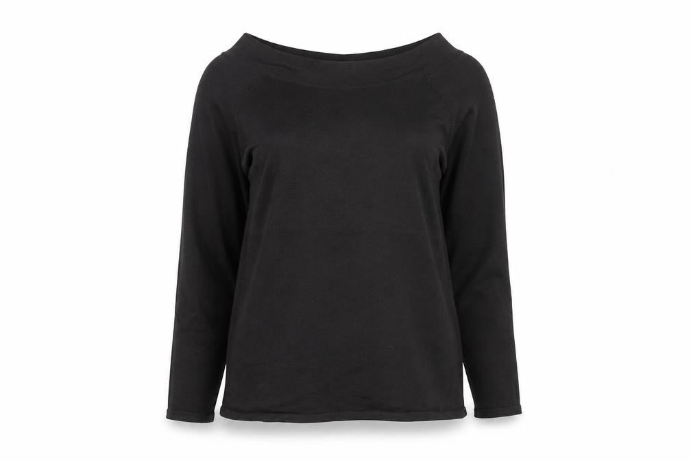 Front view of Hobbs Women’s Black Cotton Boat Neck jumper, size UK 12