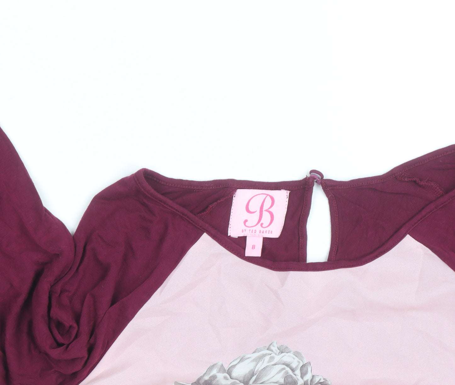 Ted Baker Women’s Pink Floral Long Sleeve Jersey Top Size 8