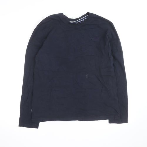 Superdry Men's Navy Blue Long Sleeve Organic Cotton Crew Neck Top XL
