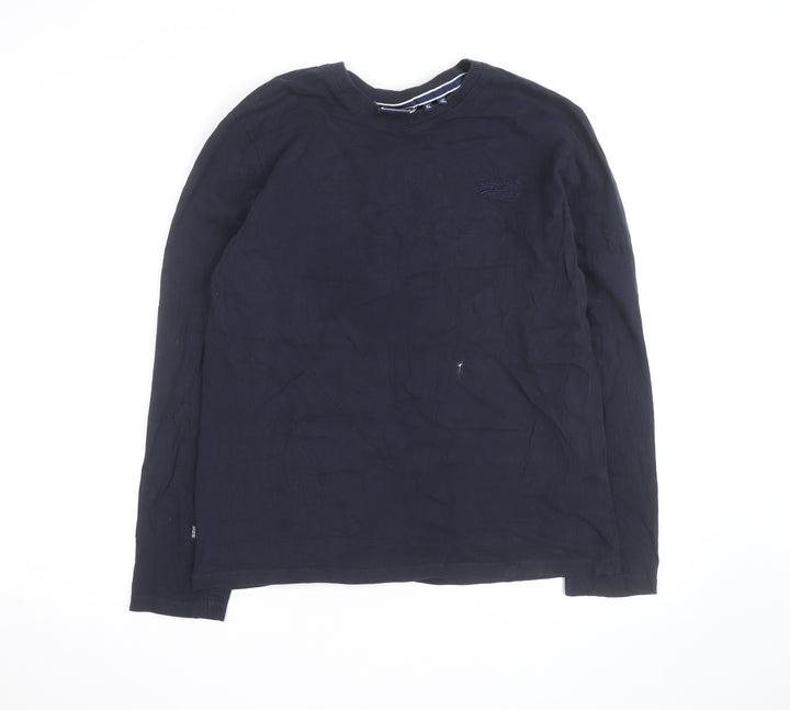 Superdry Men's Navy Blue Long Sleeve Organic Cotton Crew Neck Top XL