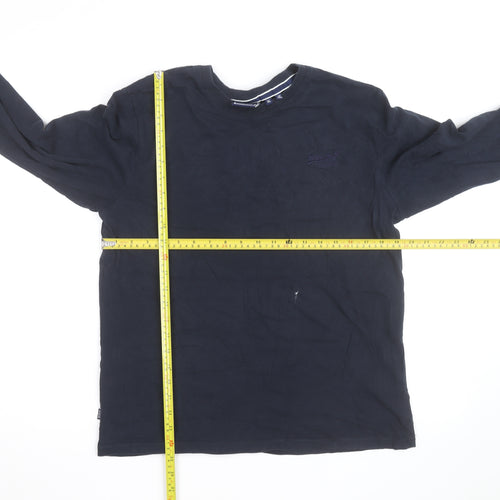 Superdry Men's Navy Blue Long Sleeve Organic Cotton Crew Neck Top XL