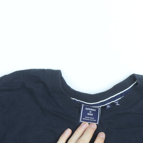 Superdry Men's Navy Blue Long Sleeve Organic Cotton Crew Neck Top XL