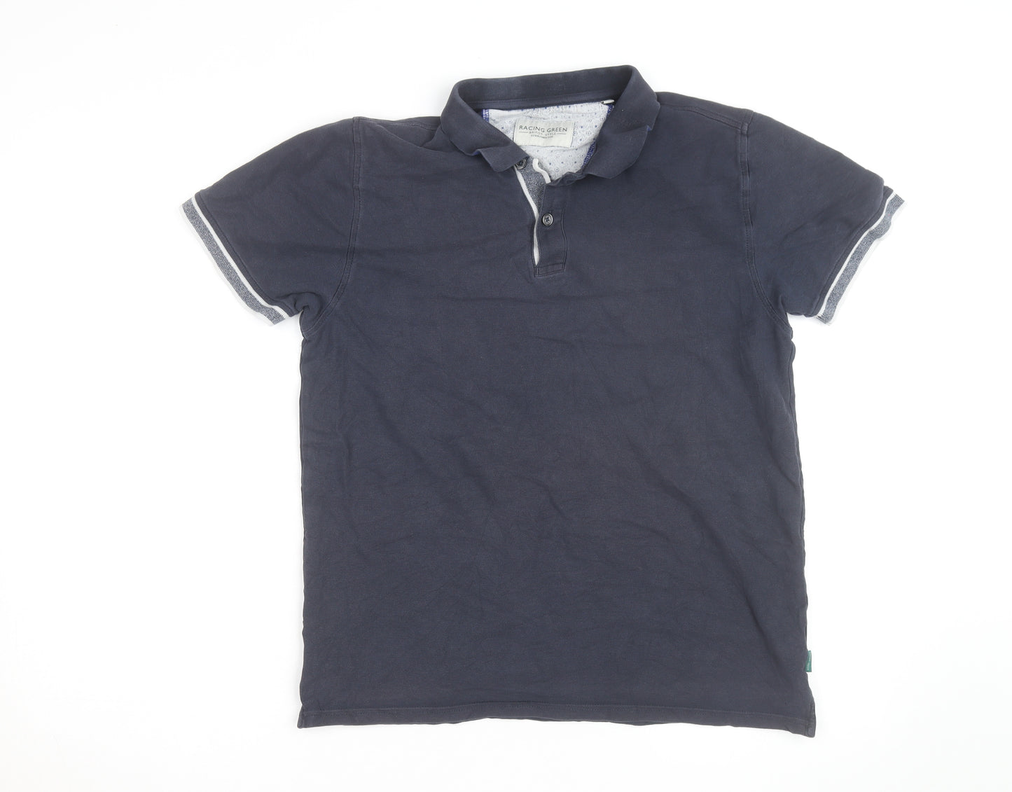 Racing Green Men's Blue Cotton Short Sleeve Polo Shirt Size M