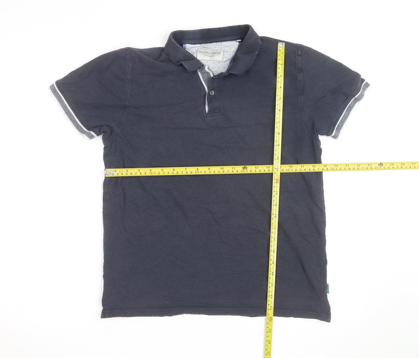 Racing Green Men's Blue Cotton Short Sleeve Polo Shirt Size M