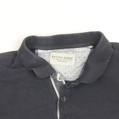 Racing Green Men's Blue Cotton Short Sleeve Polo Shirt Size M