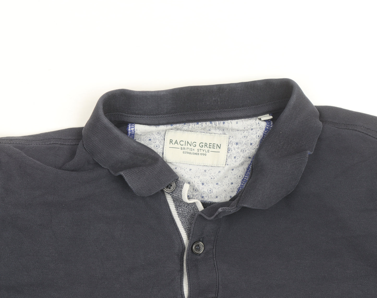 Racing Green Men's Blue Cotton Short Sleeve Polo Shirt Size M