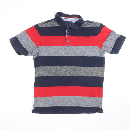 Marks and Spencer Mens Multicoloured Striped Cotton Polo Shirt M