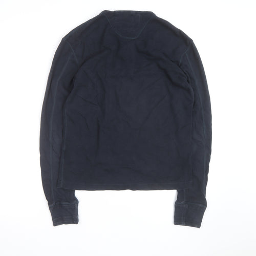 Superdry Men's Blue Henley Long Sleeve Cotton Top Size L