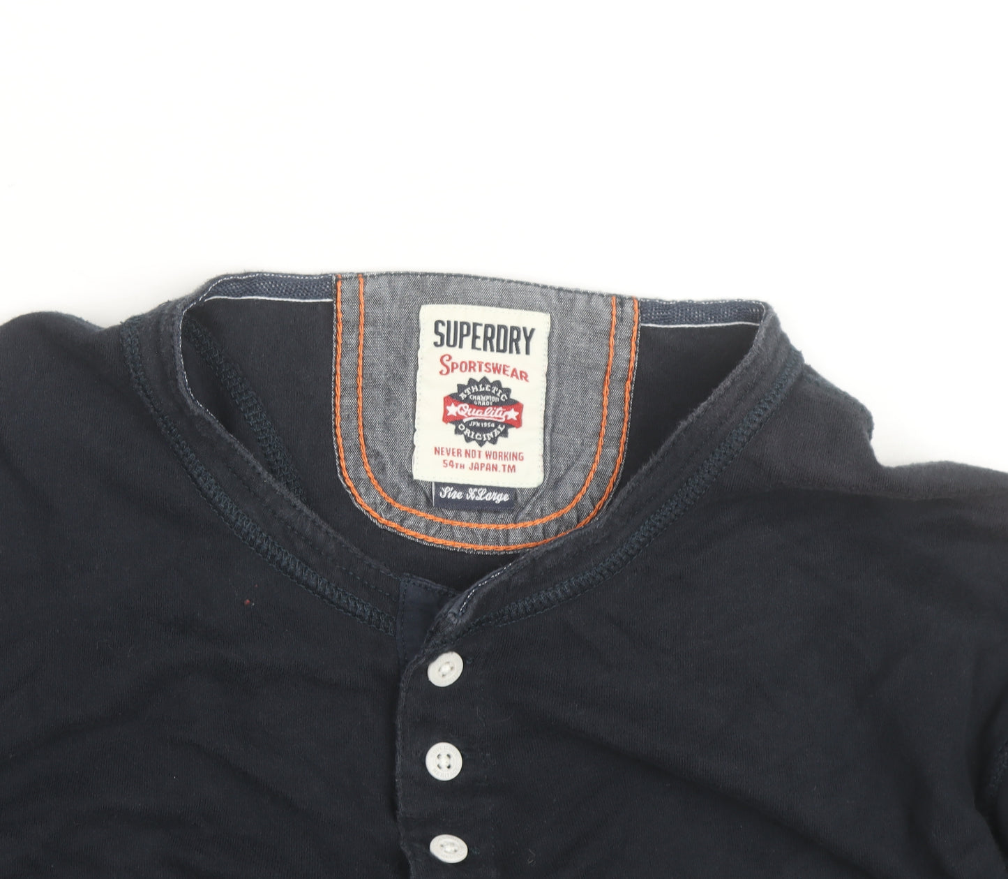 Superdry Men's Blue Henley Long Sleeve Cotton Top Size L