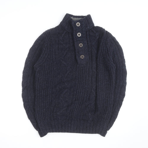 Next Men’s Blue Cable-Knit Henley Jumper L Wool Blend