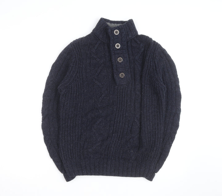 Next Men’s Blue Cable-Knit Henley Jumper L Wool Blend