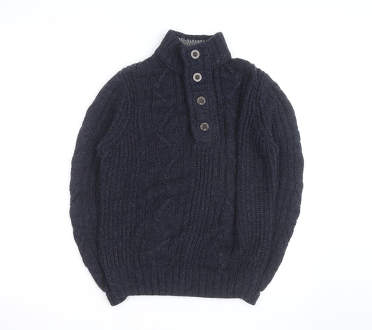 Next Men’s Blue Cable-Knit Henley Jumper L Wool Blend