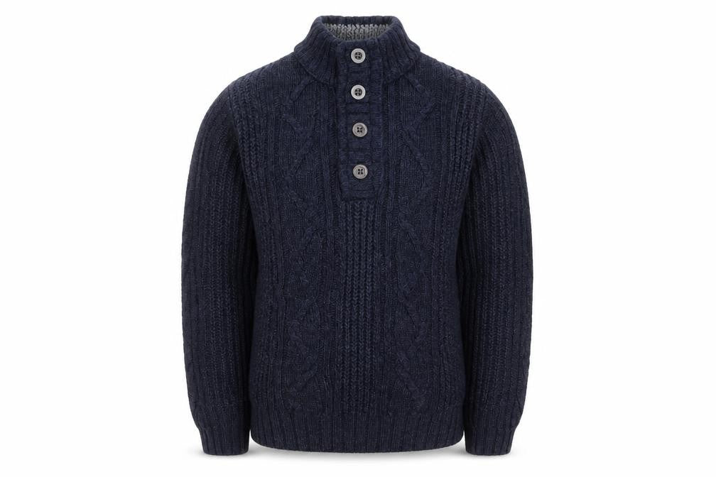 Front view of Next Men’s Blue Cable-Knit Henley Jumper L Wool Blend