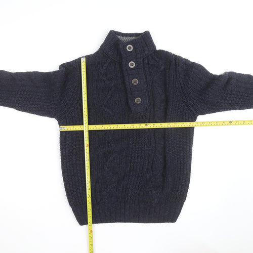 Next Men’s Blue Cable-Knit Henley Jumper L Wool Blend