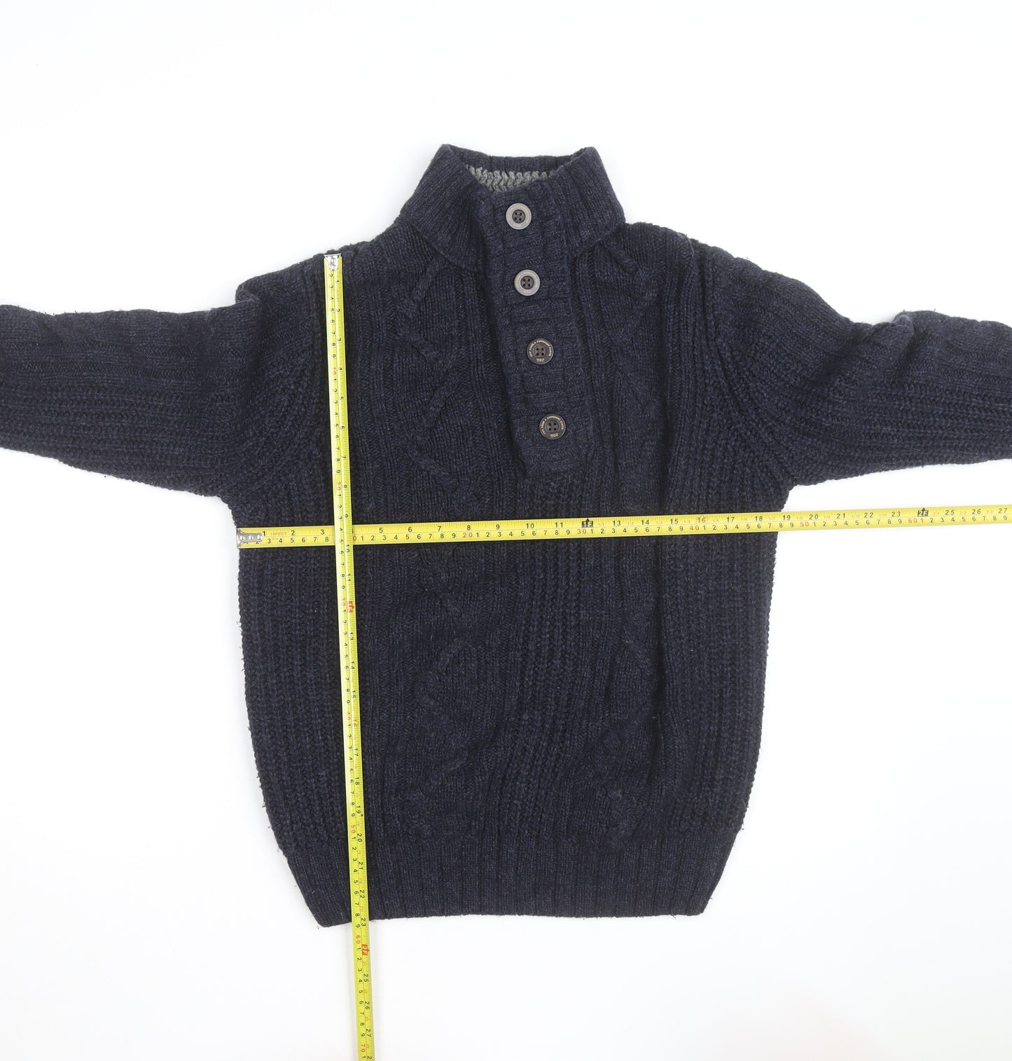 Next Men’s Blue Cable-Knit Henley Jumper L Wool Blend