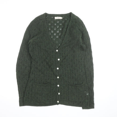 Howies Women Green Lambswool Open Knit Cardigan Size 10