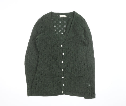 Howies Women Green Lambswool Open Knit Cardigan Size 10