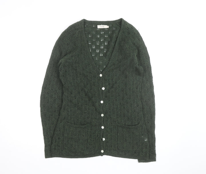 Howies Women Green Lambswool Open Knit Cardigan Size 10