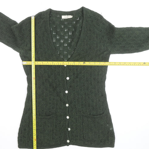 Howies Women Green Lambswool Open Knit Cardigan Size 10