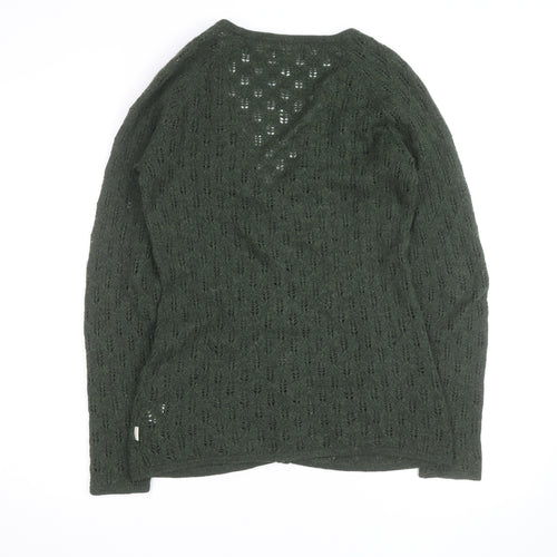 Howies Women Green Lambswool Open Knit Cardigan Size 10