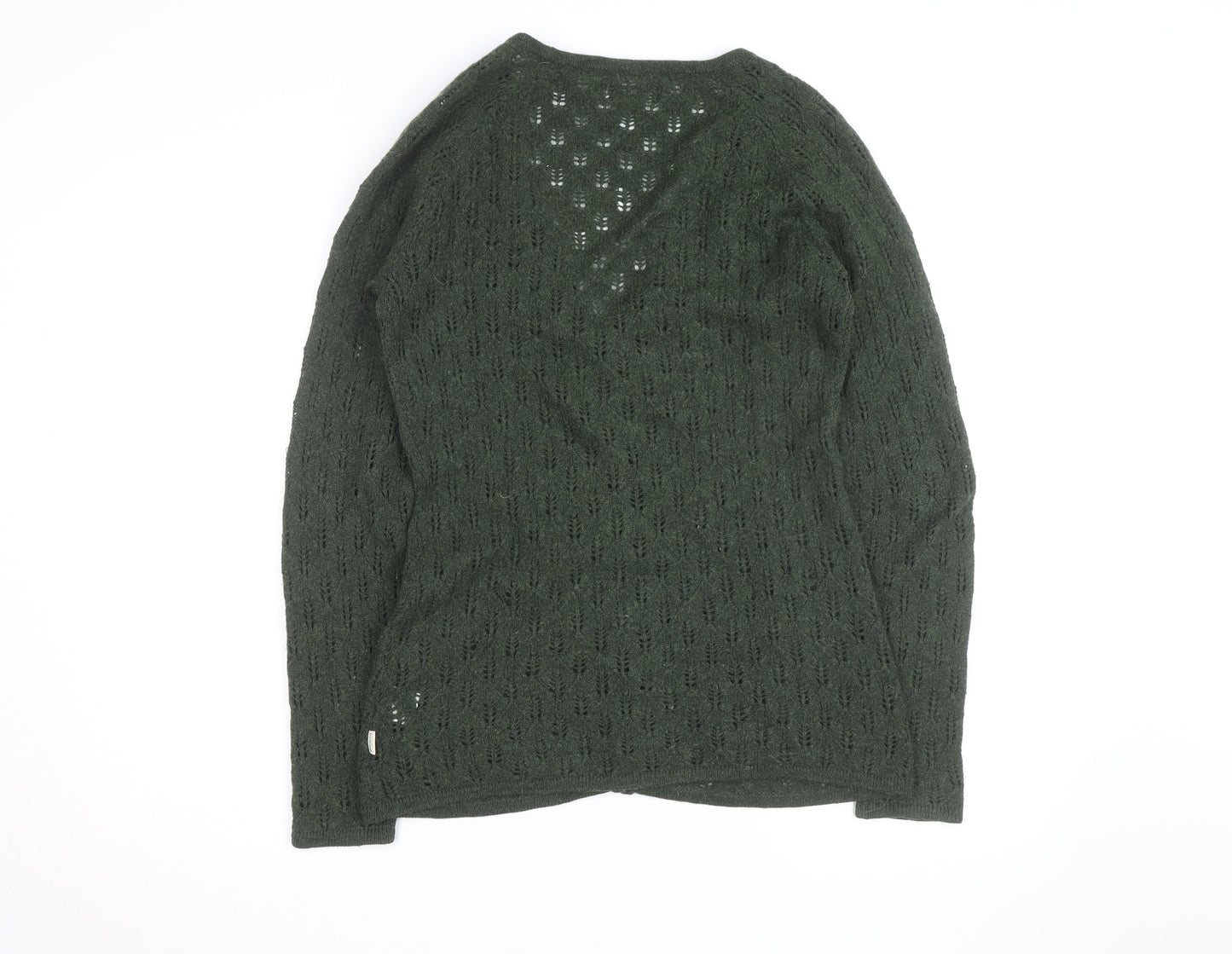 Howies Women Green Lambswool Open Knit Cardigan Size 10