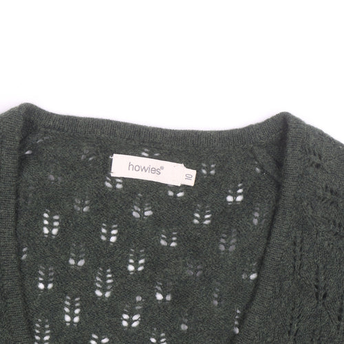 Howies Women Green Lambswool Open Knit Cardigan Size 10