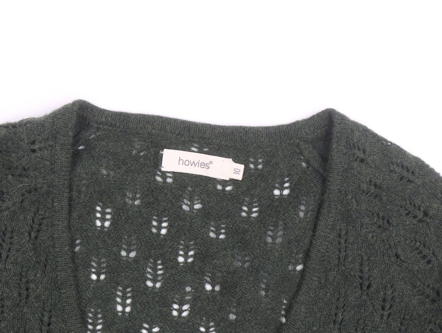 Howies Women Green Lambswool Open Knit Cardigan Size 10