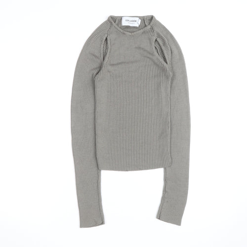 Collusion Women Grey XS Ribbed Slim Fit Long Sleeve Jumper