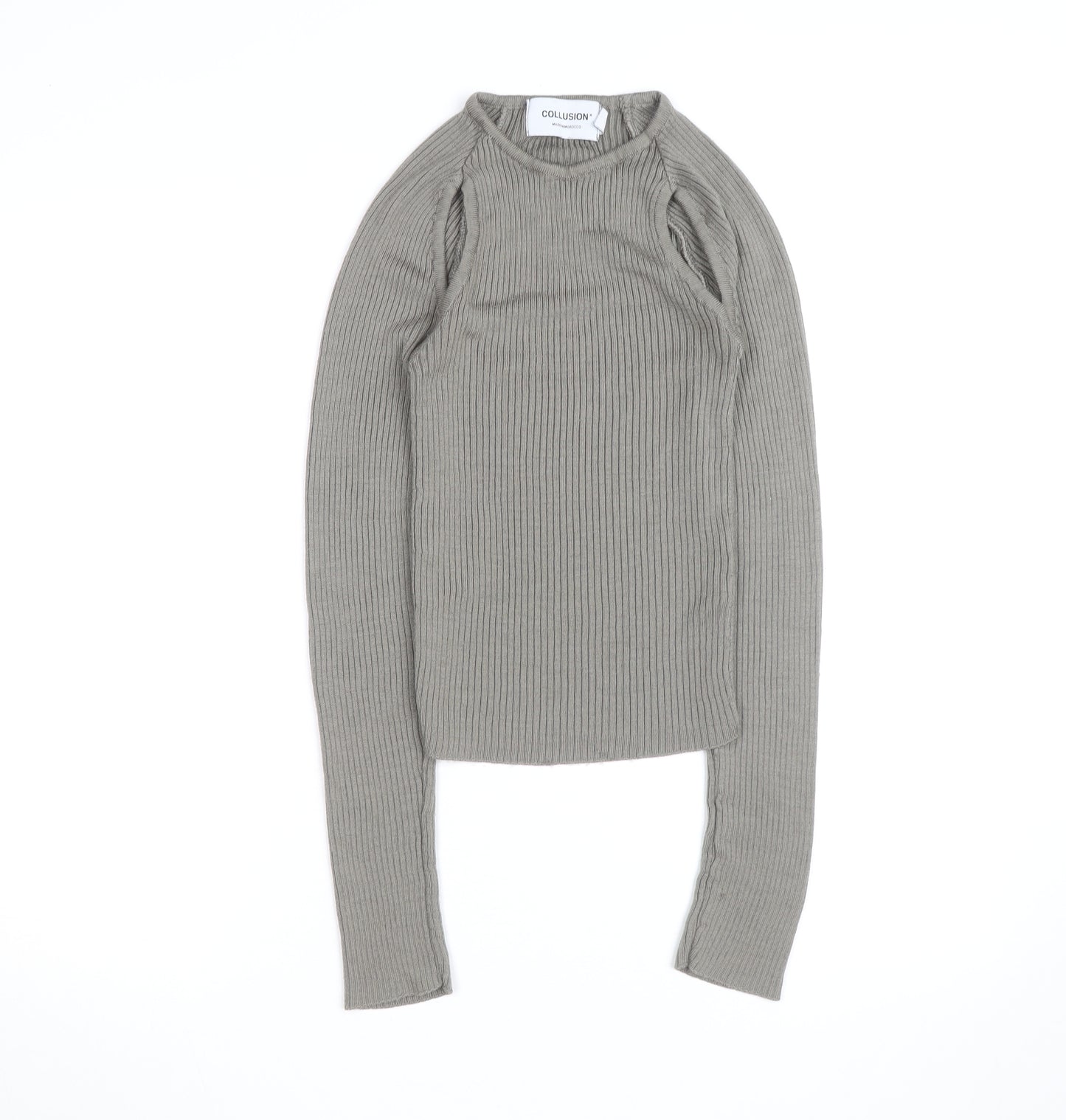 Collusion Women Grey XS Ribbed Slim Fit Long Sleeve Jumper