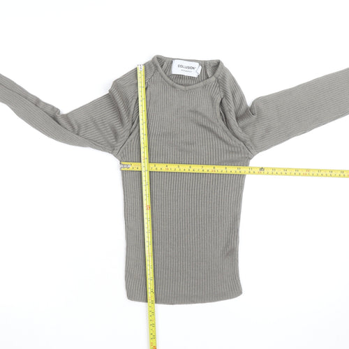 Collusion Women Grey XS Ribbed Slim Fit Long Sleeve Jumper