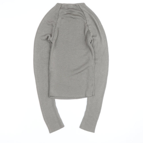 Collusion Women Grey XS Ribbed Slim Fit Long Sleeve Jumper