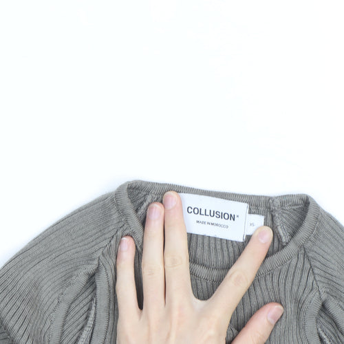 Collusion Women Grey XS Ribbed Slim Fit Long Sleeve Jumper