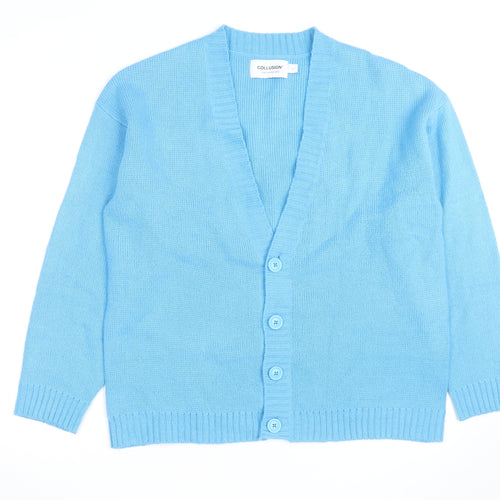 Collusion Men Blue Acrylic V-Neck Cardigan S Regular Fit