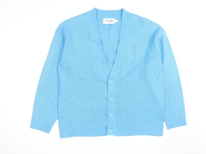 Collusion Men Blue Acrylic V-Neck Cardigan S Regular Fit
