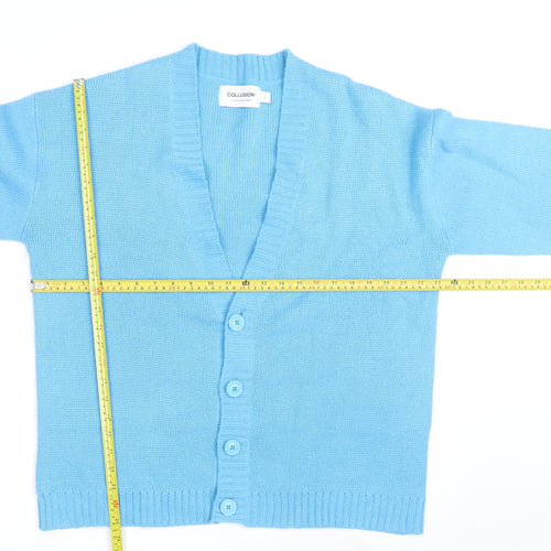 Collusion Men Blue Acrylic V-Neck Cardigan S Regular Fit