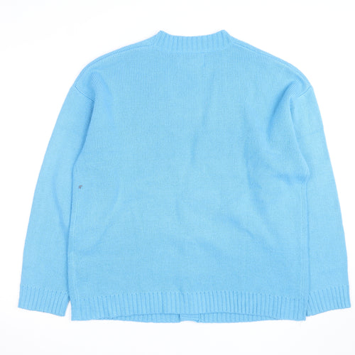 Collusion Men Blue Acrylic V-Neck Cardigan S Regular Fit