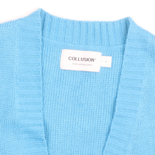 Collusion Men Blue Acrylic V-Neck Cardigan S Regular Fit
