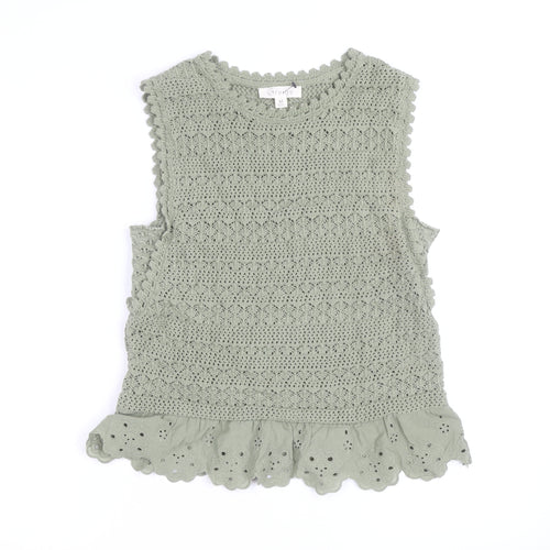 Greige Women Green Crochet Sleeveless Knit Cotton Vest M