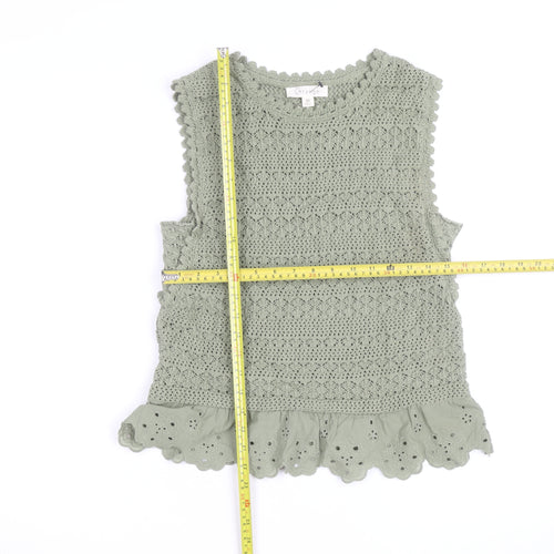 Greige Women Green Crochet Sleeveless Knit Cotton Vest M
