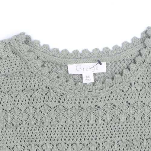 Greige Women Green Crochet Sleeveless Knit Cotton Vest M